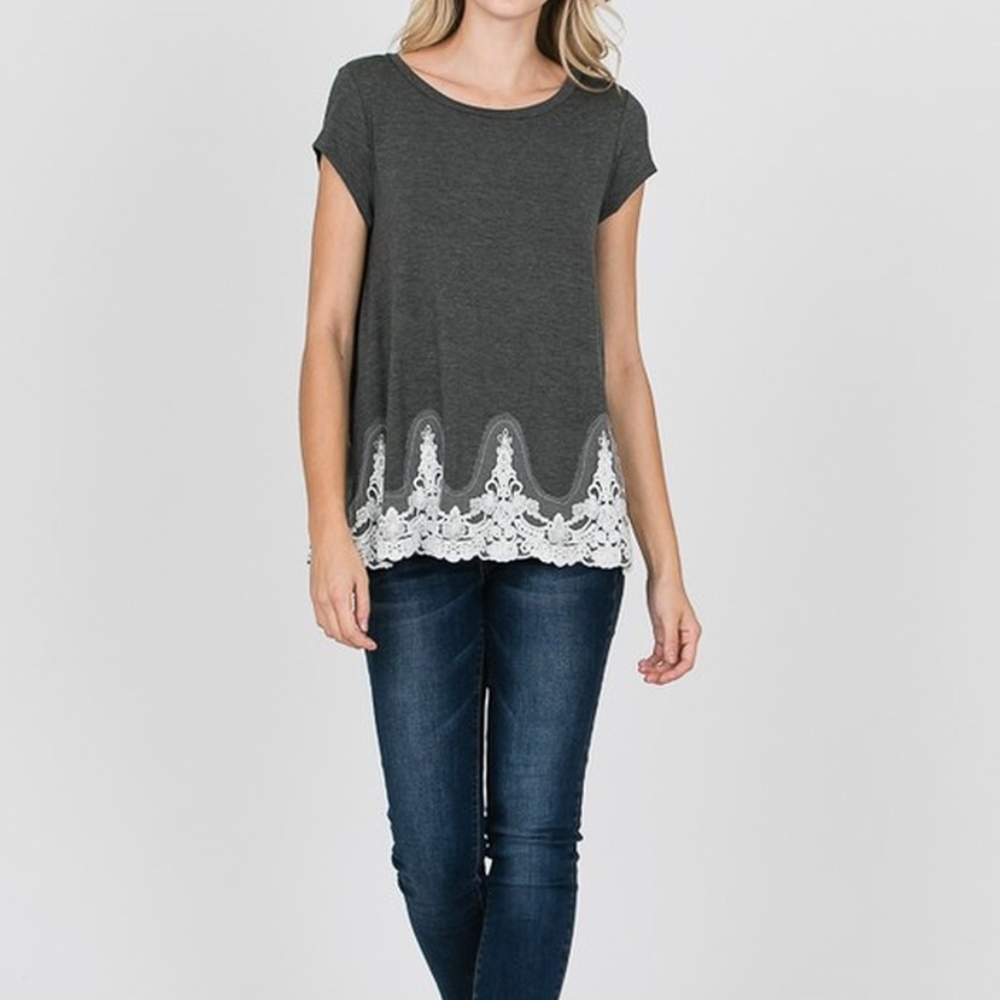 Olivia Solid Top with Lace Trim